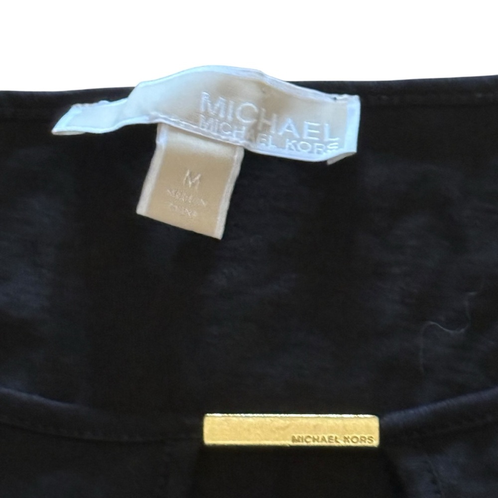 Michael Kors Bell Sleeve Gold Bar Black Long Sleeve Top Womens Medium - Picture 3 of 4